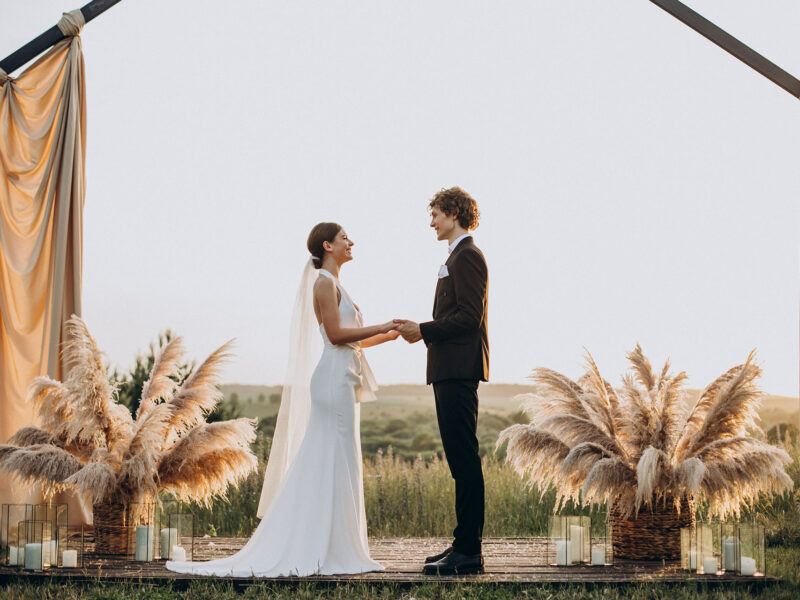 Bride and groom on their wedding ceremony